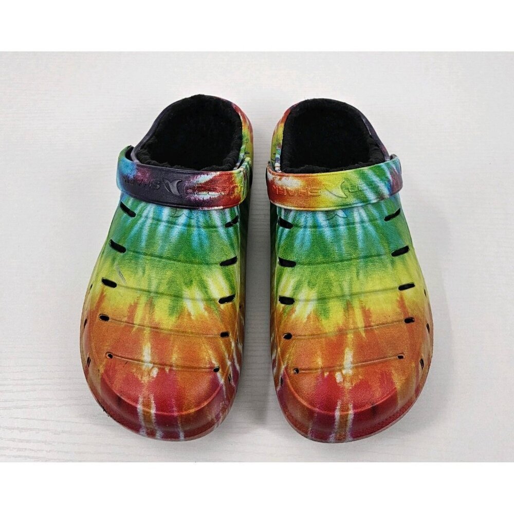 Rugged Shark Men 7 Tie Dyed Rubber Black Fur Lined Water Clogs Shoes Heel Strap